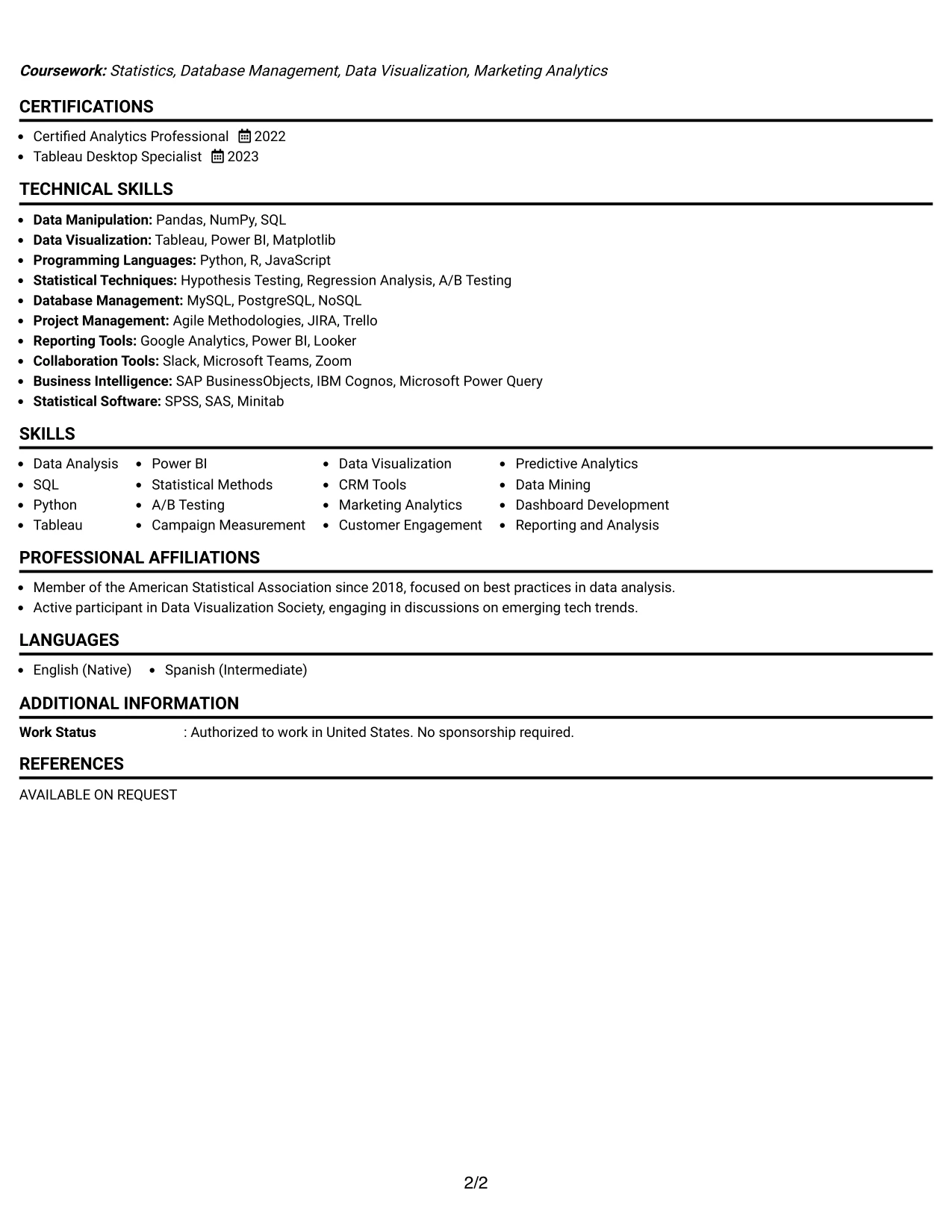 Resume Example Page 2