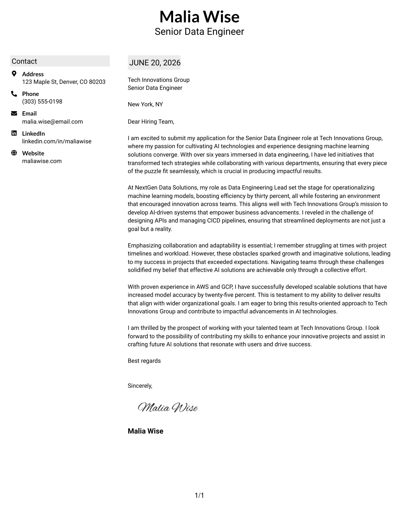 Resume Example Page 1