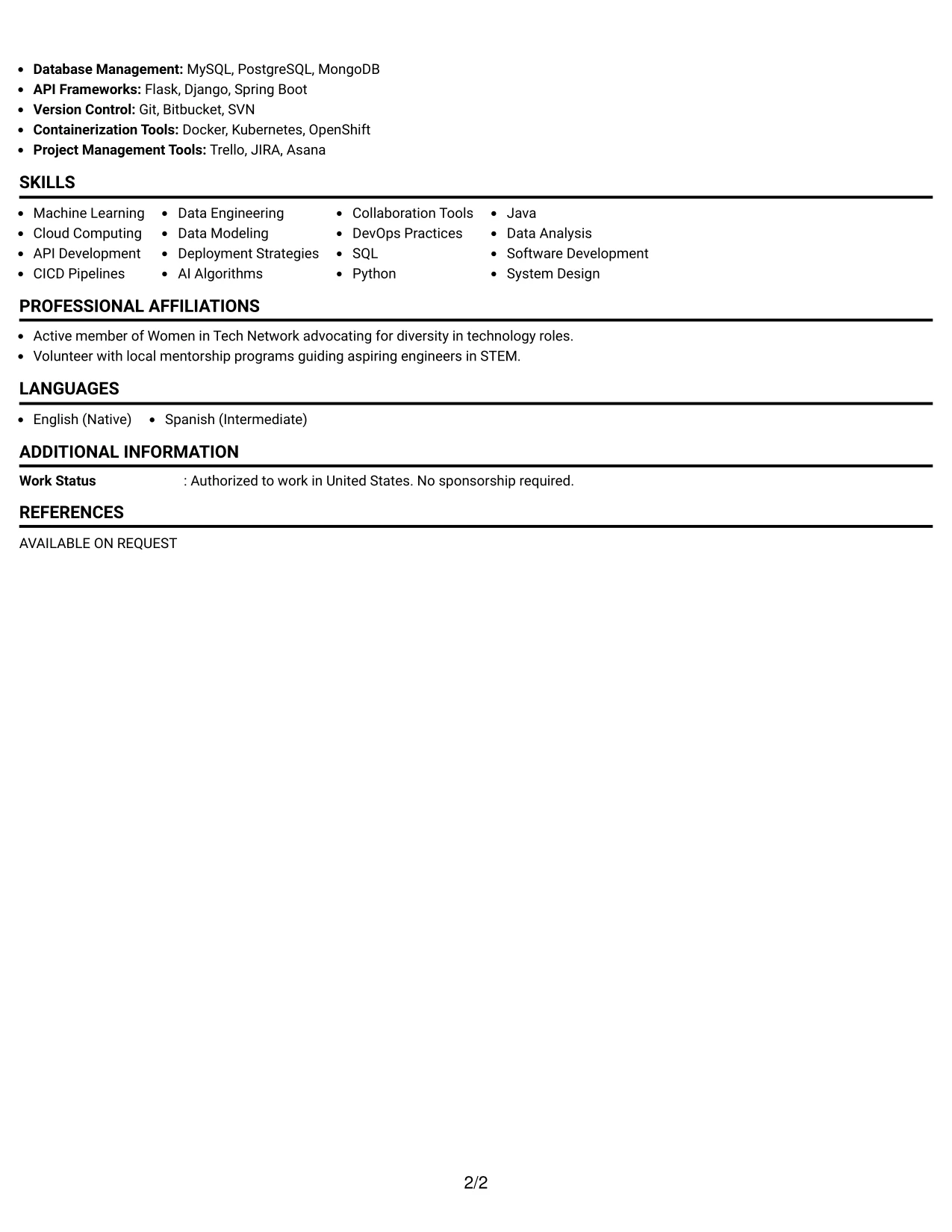 Resume Example Page 2