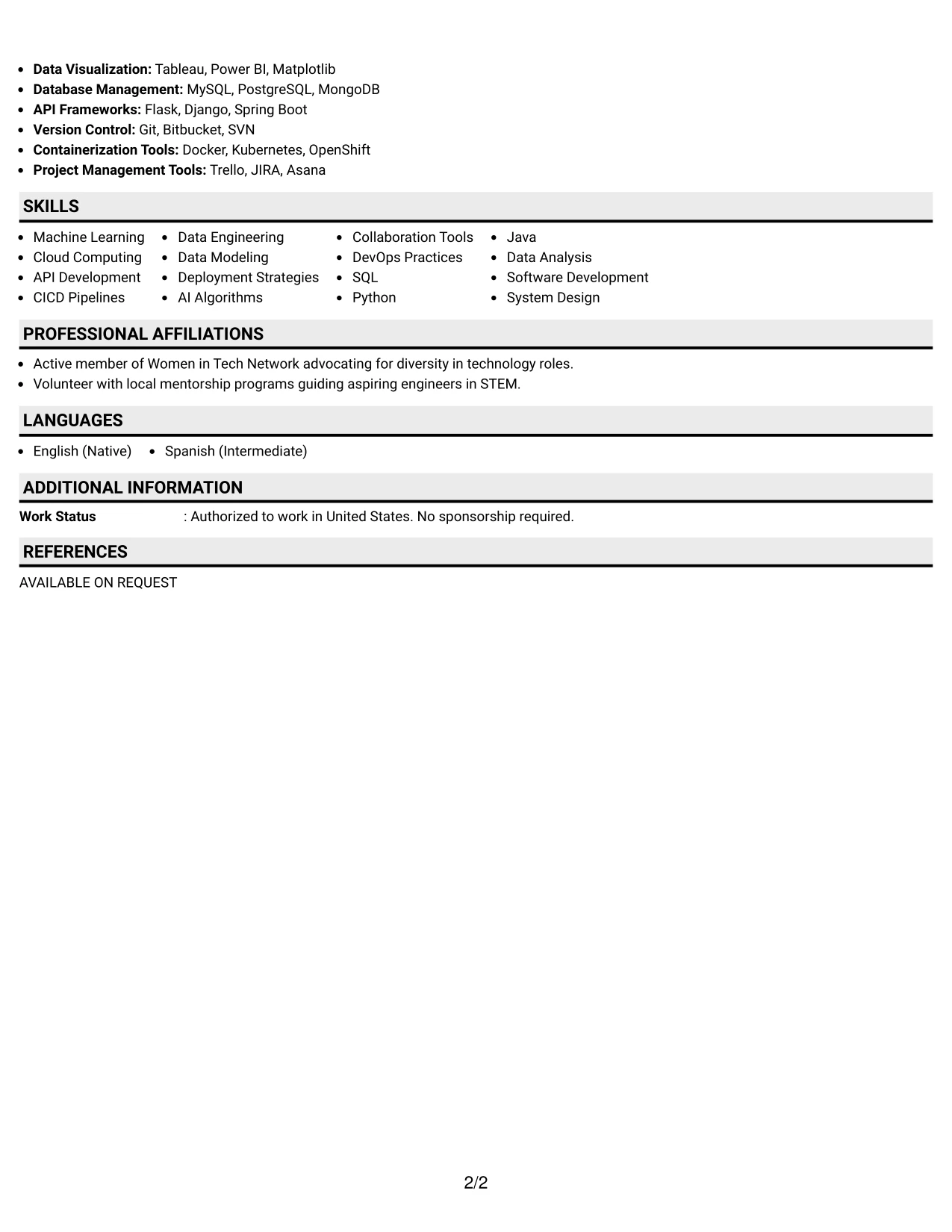 Resume Example Page 2