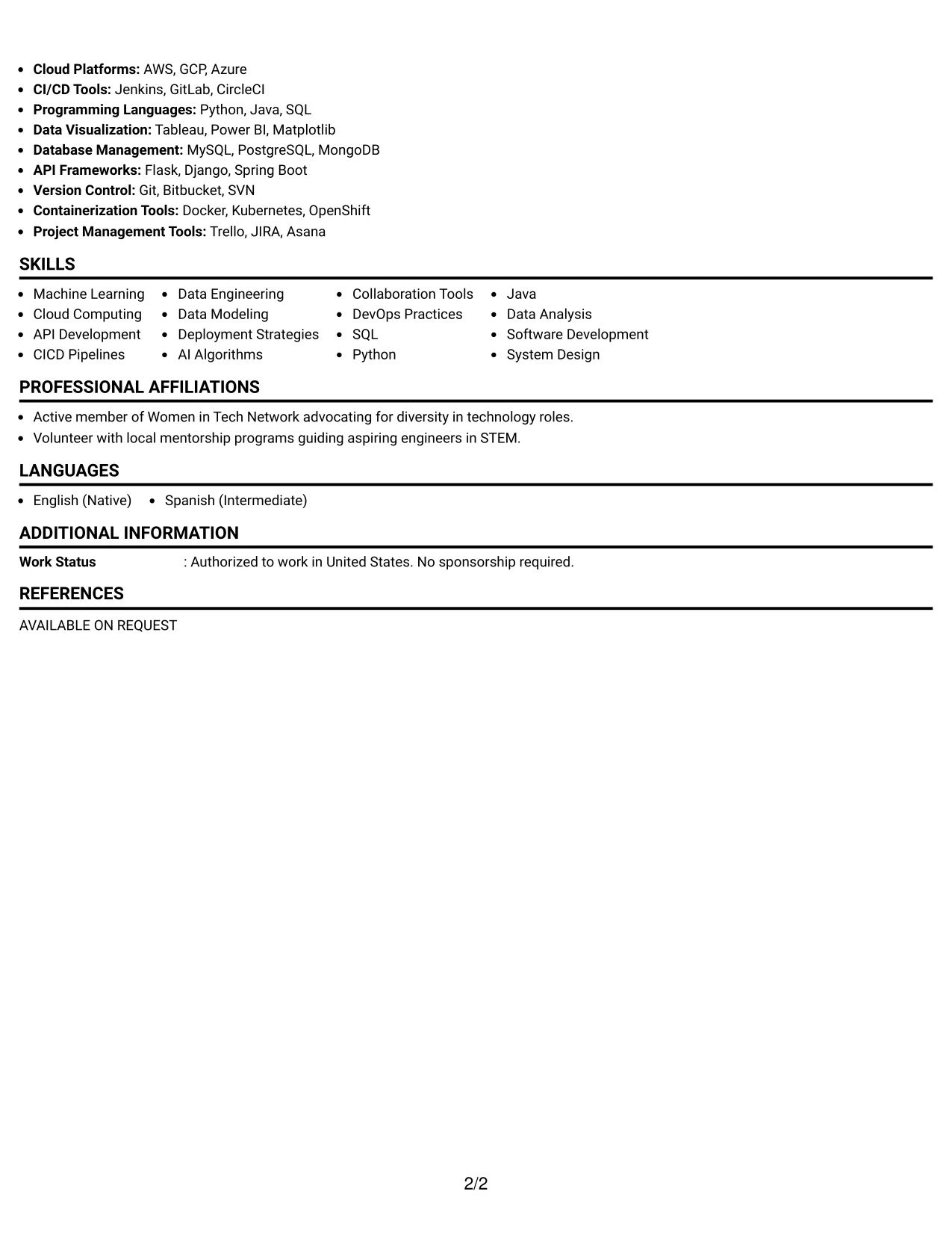 Resume Example Page 2