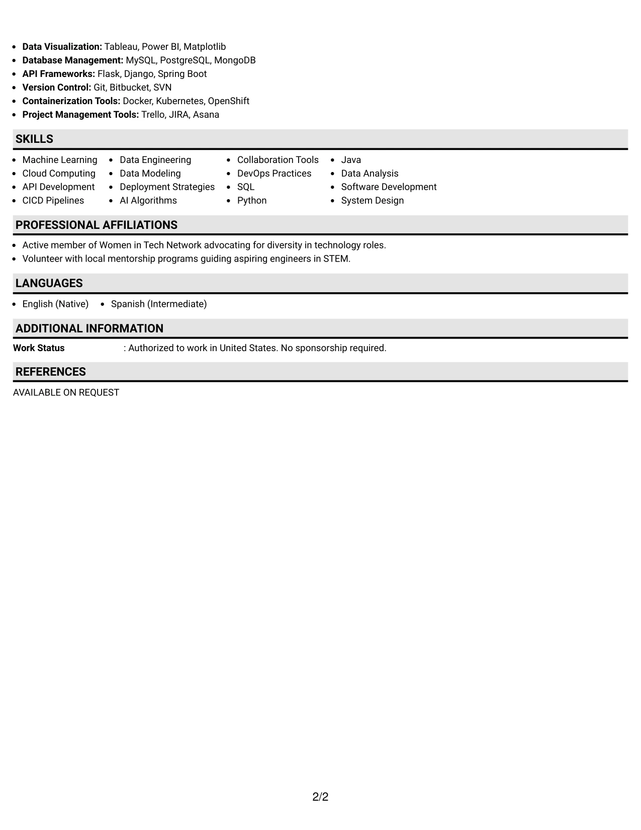 Resume Example Page 2