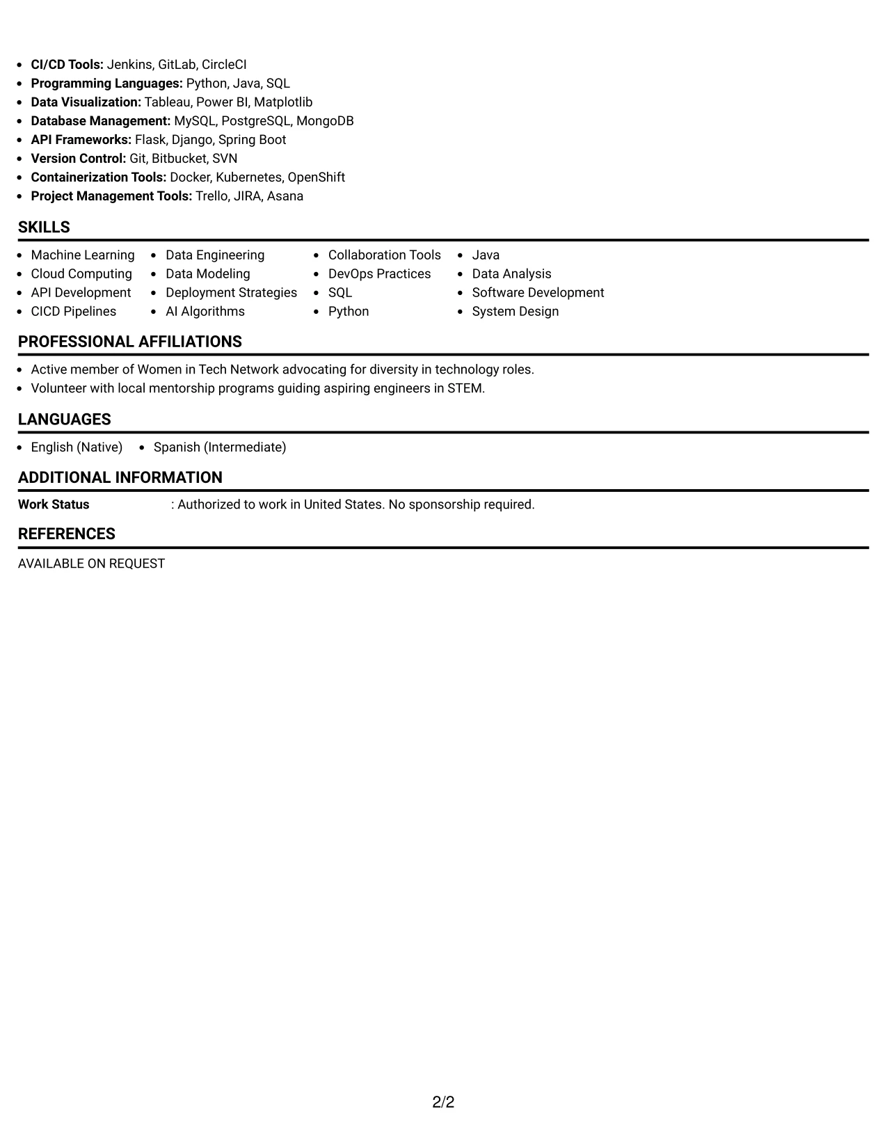 Resume Example Page 2