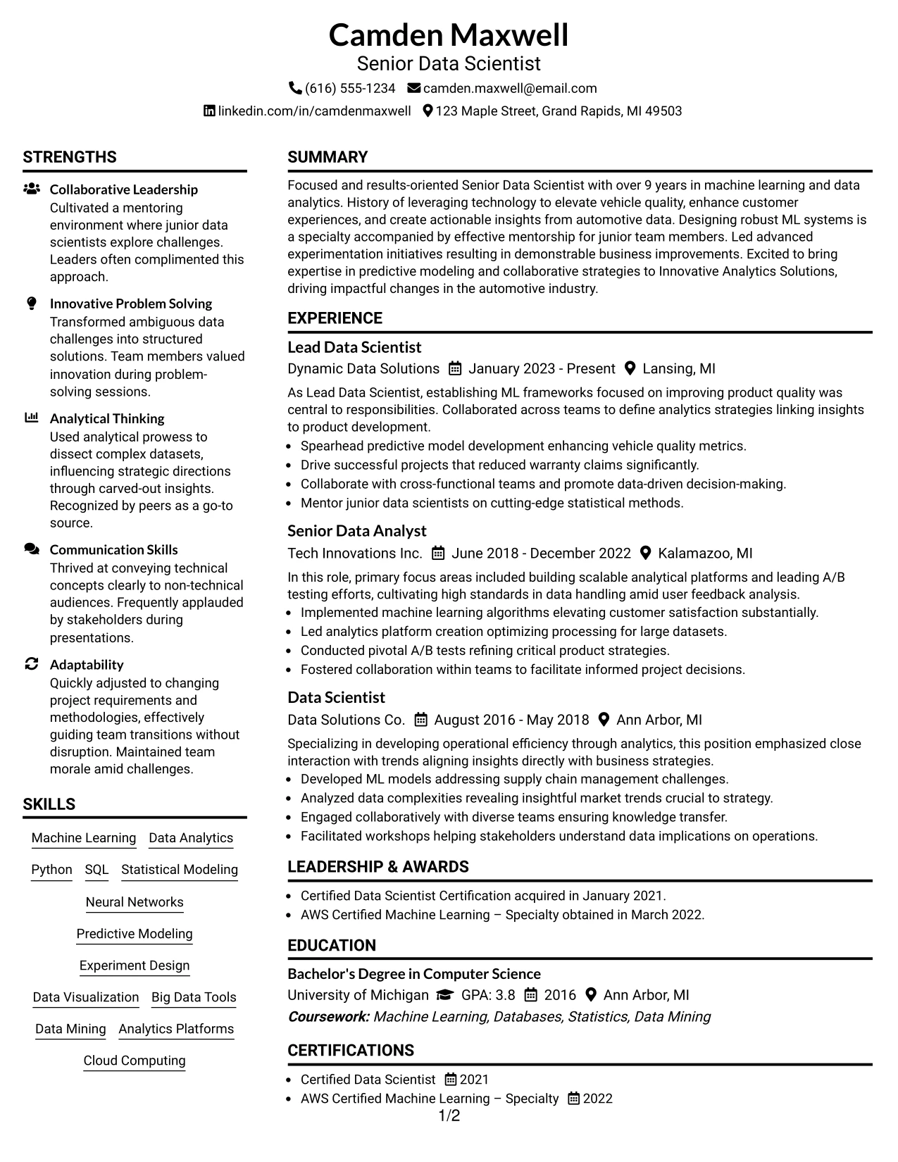 Resume Example Page 1