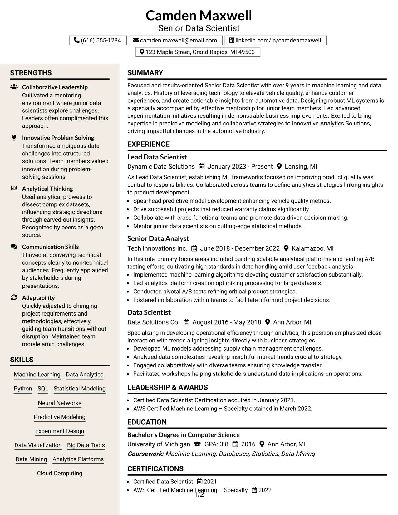 Resume Example Page 1