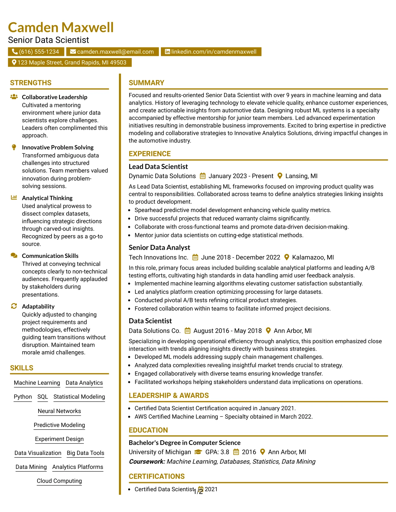 Resume Example Page 1