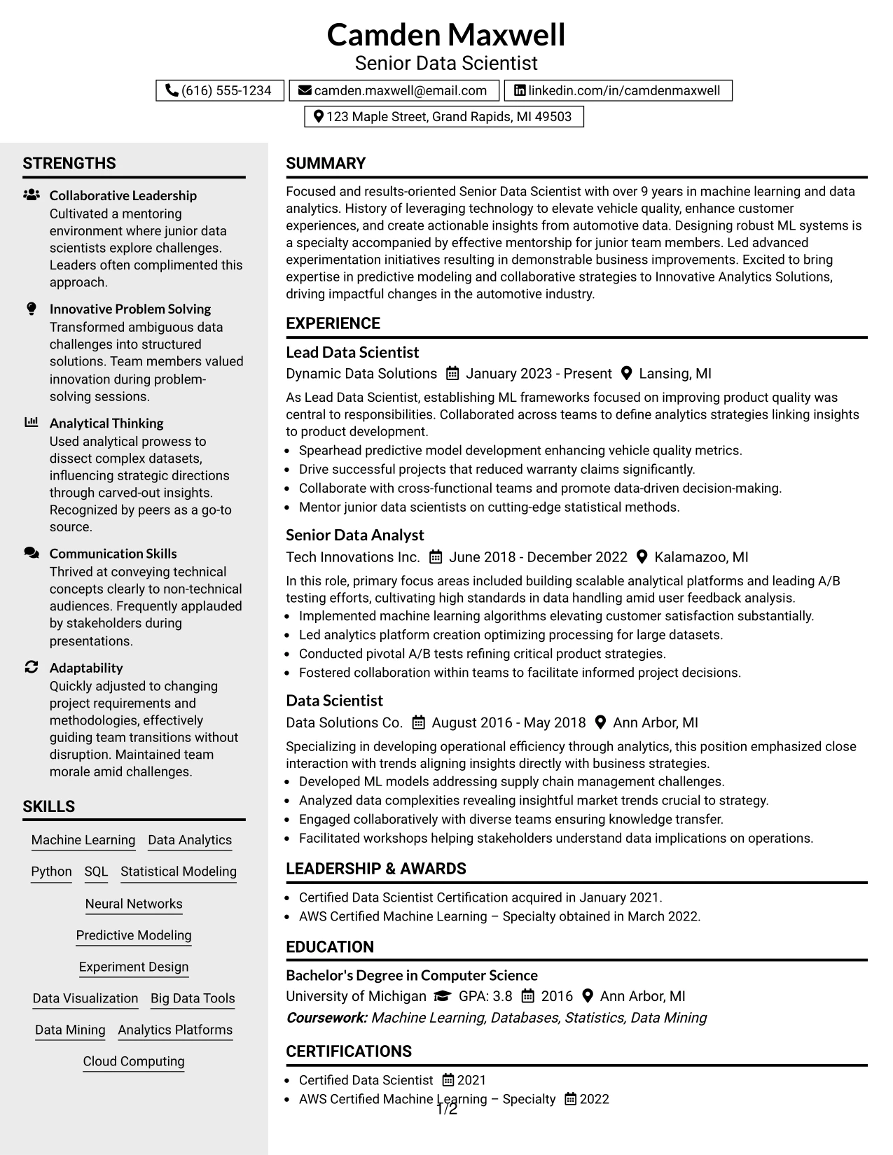 Resume Example Page 1