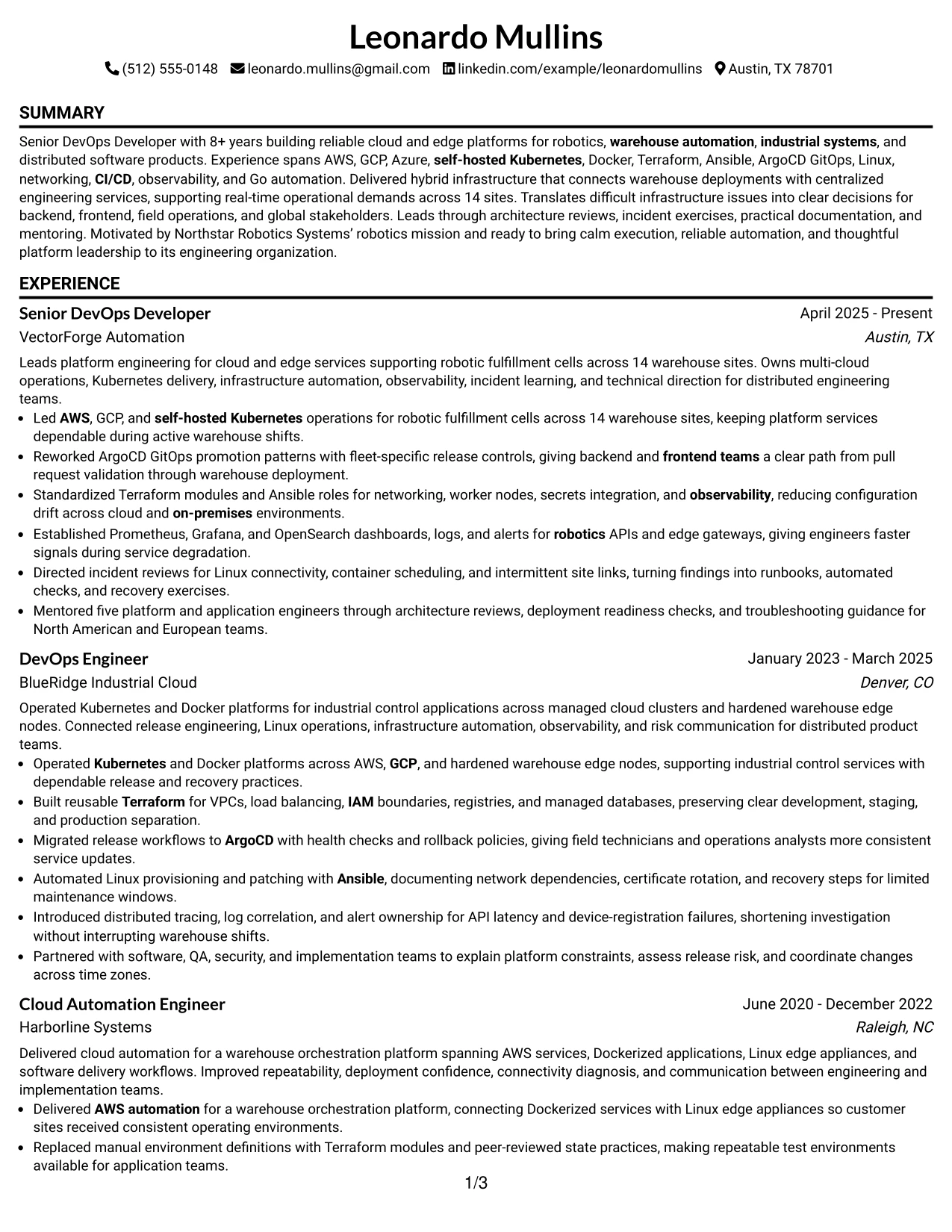 Resume Example Page 1