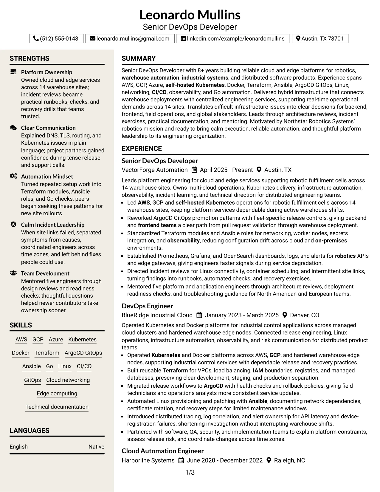 Resume Example Page 1
