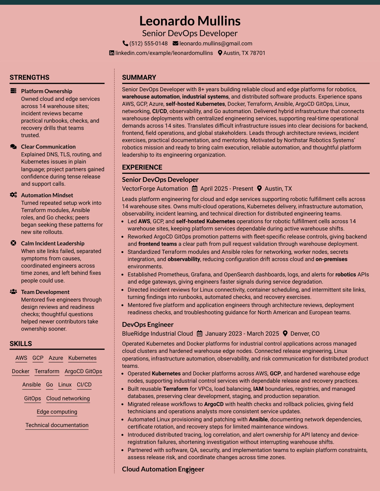 Resume Example Page 1