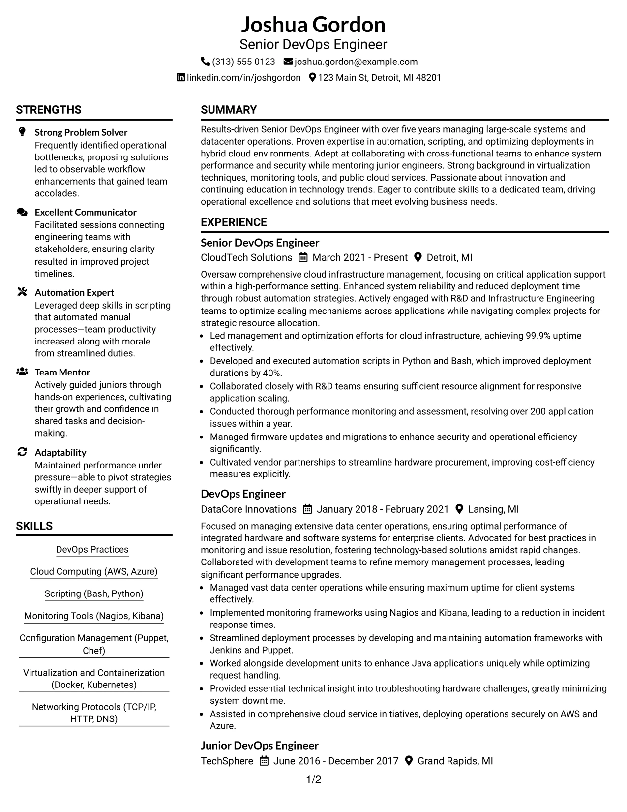 Resume Example Page 1