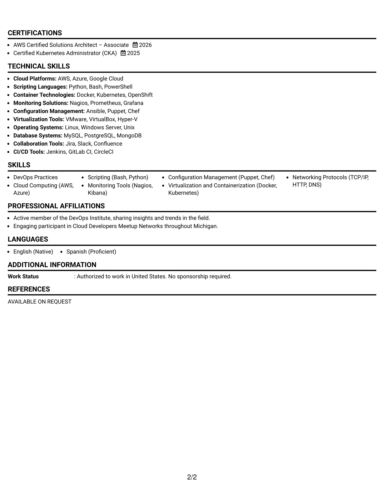 Resume Example Page 2