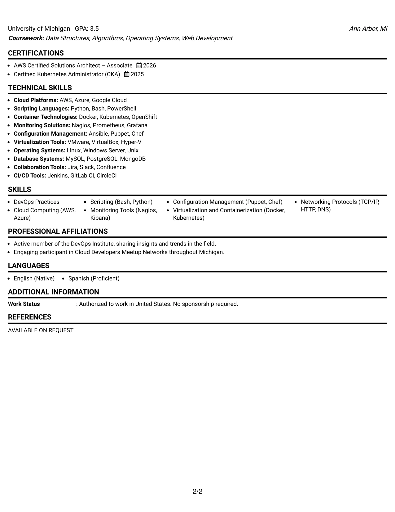 Resume Example Page 2