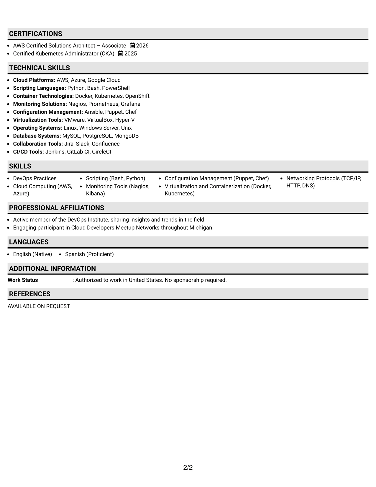 Resume Example Page 2