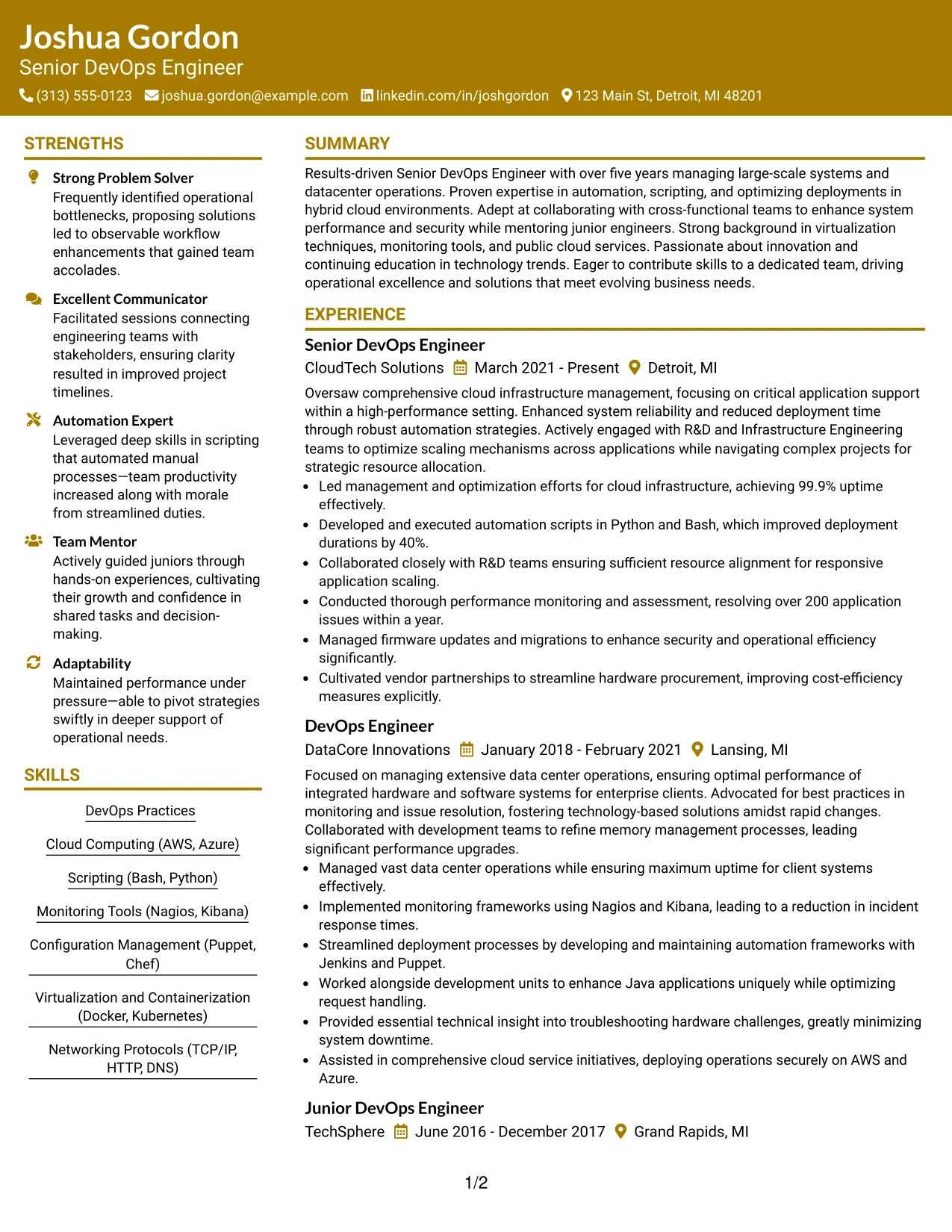 Resume Example Page 1