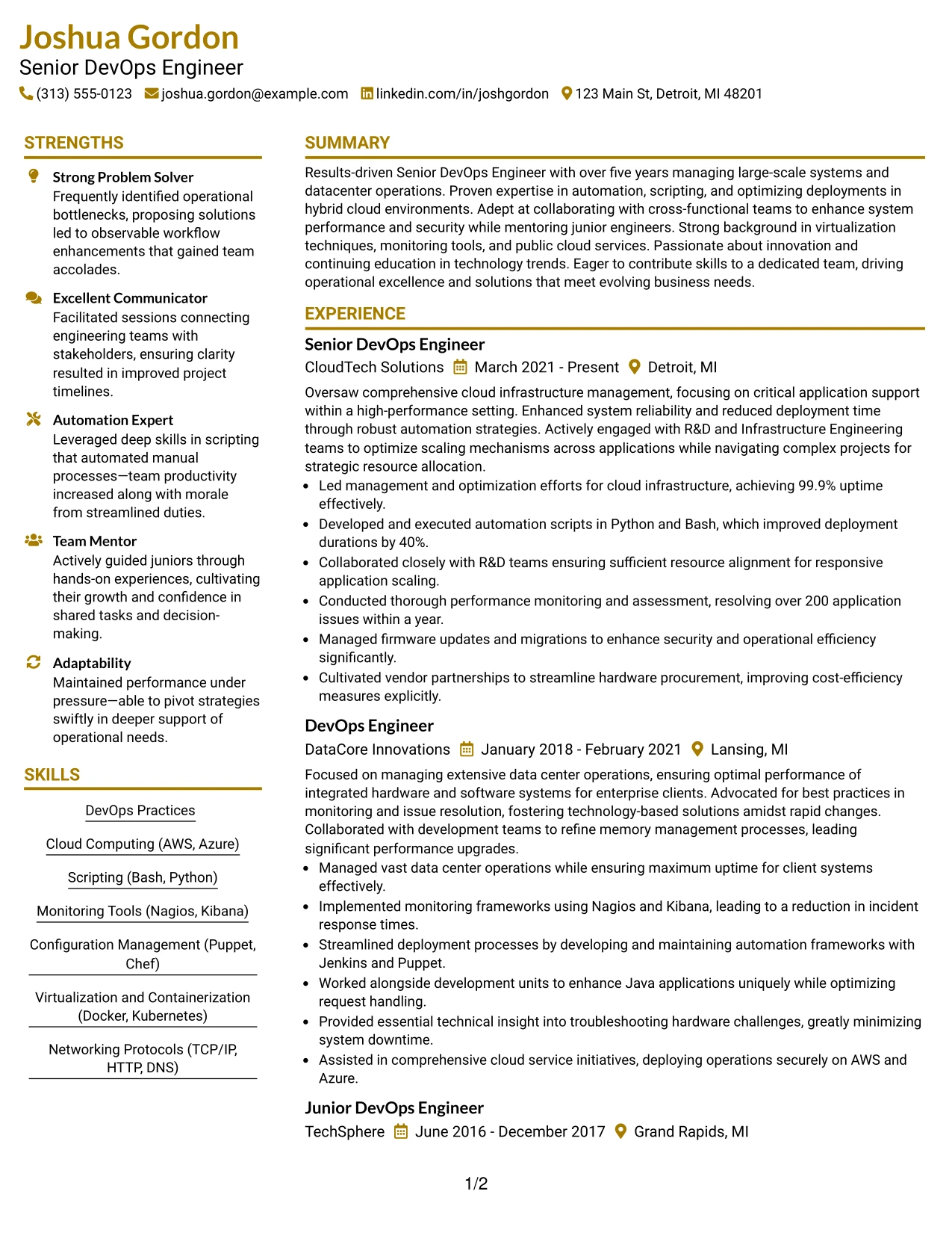 Resume Example Page 1