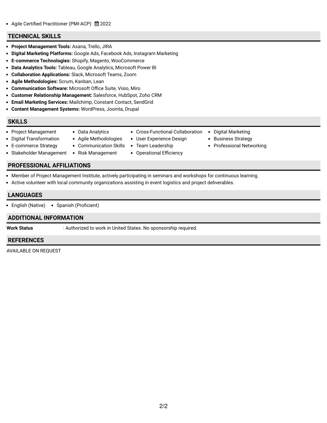 Resume Example Page 2