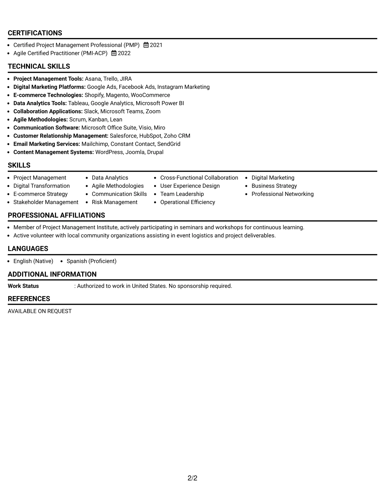 Resume Example Page 2