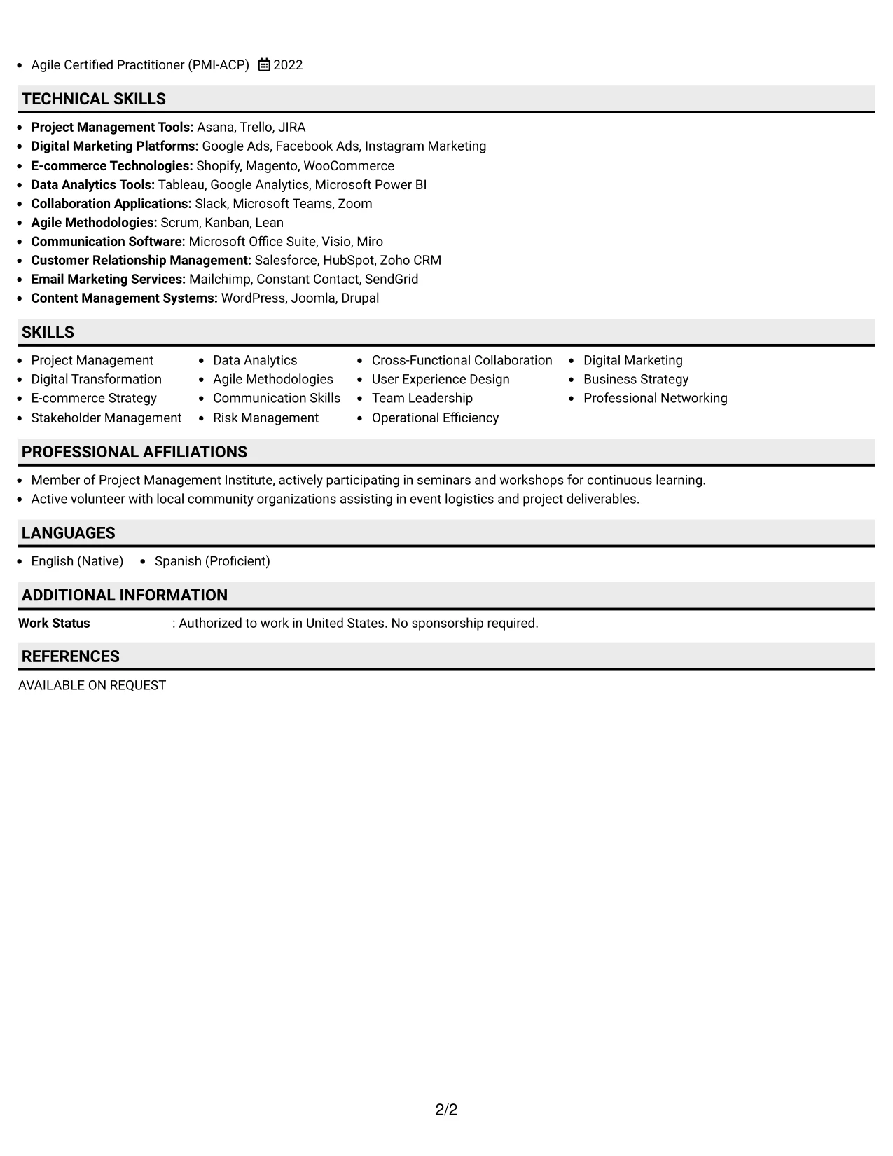 Resume Example Page 2