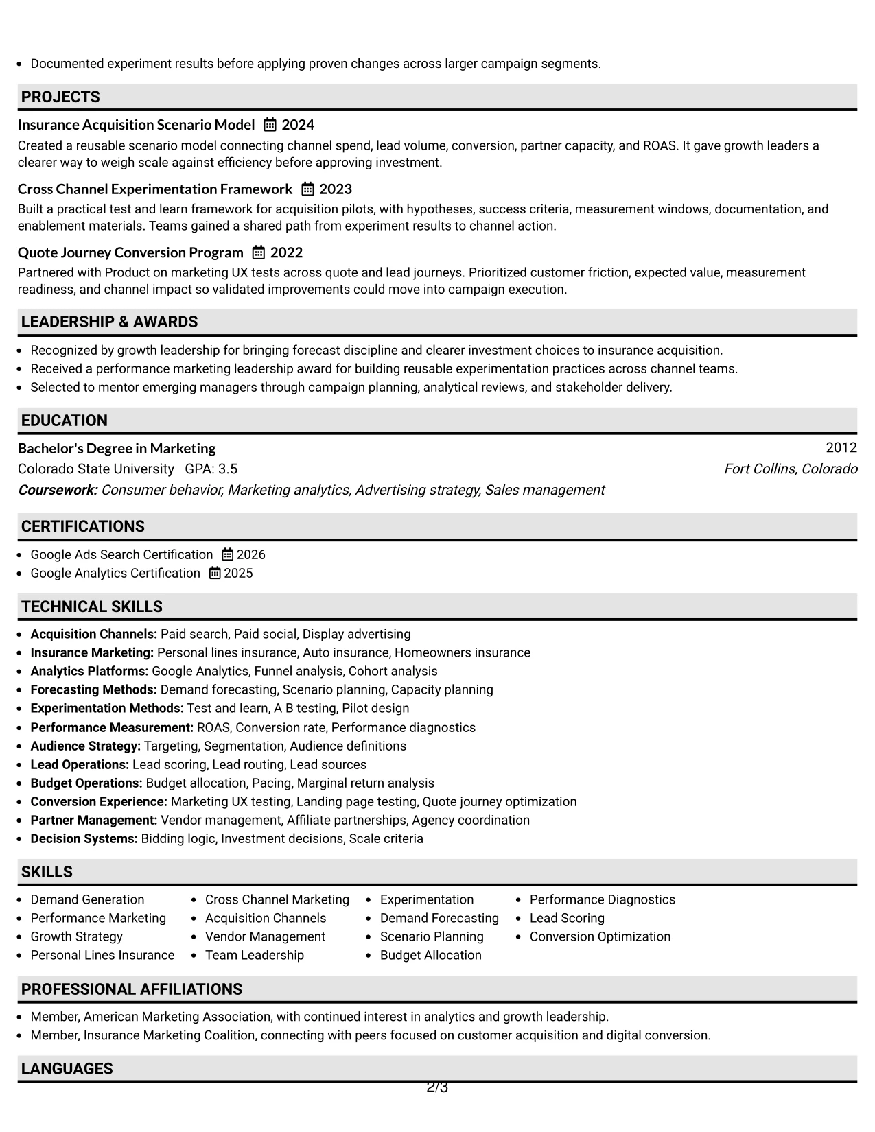 Resume Example Page 2