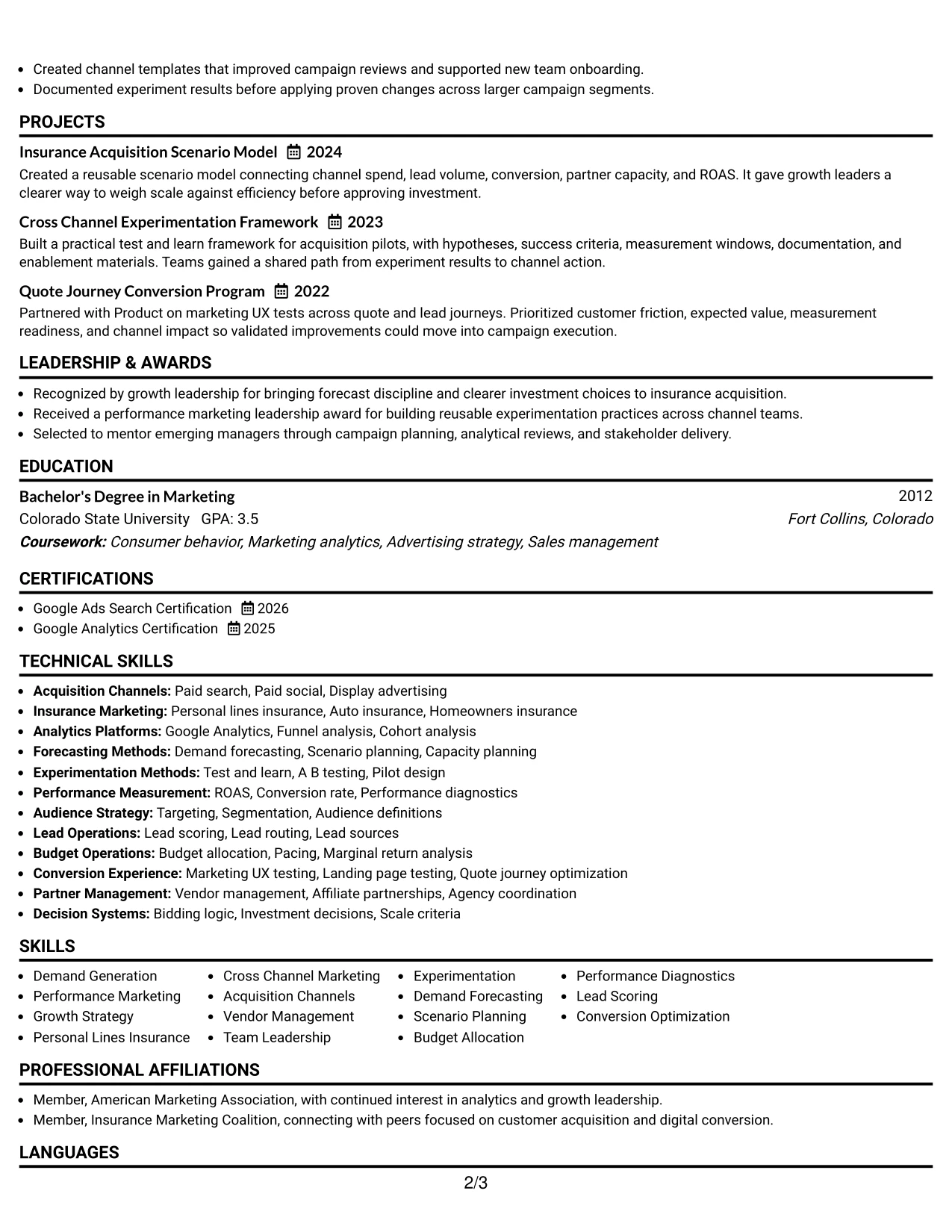 Resume Example Page 2