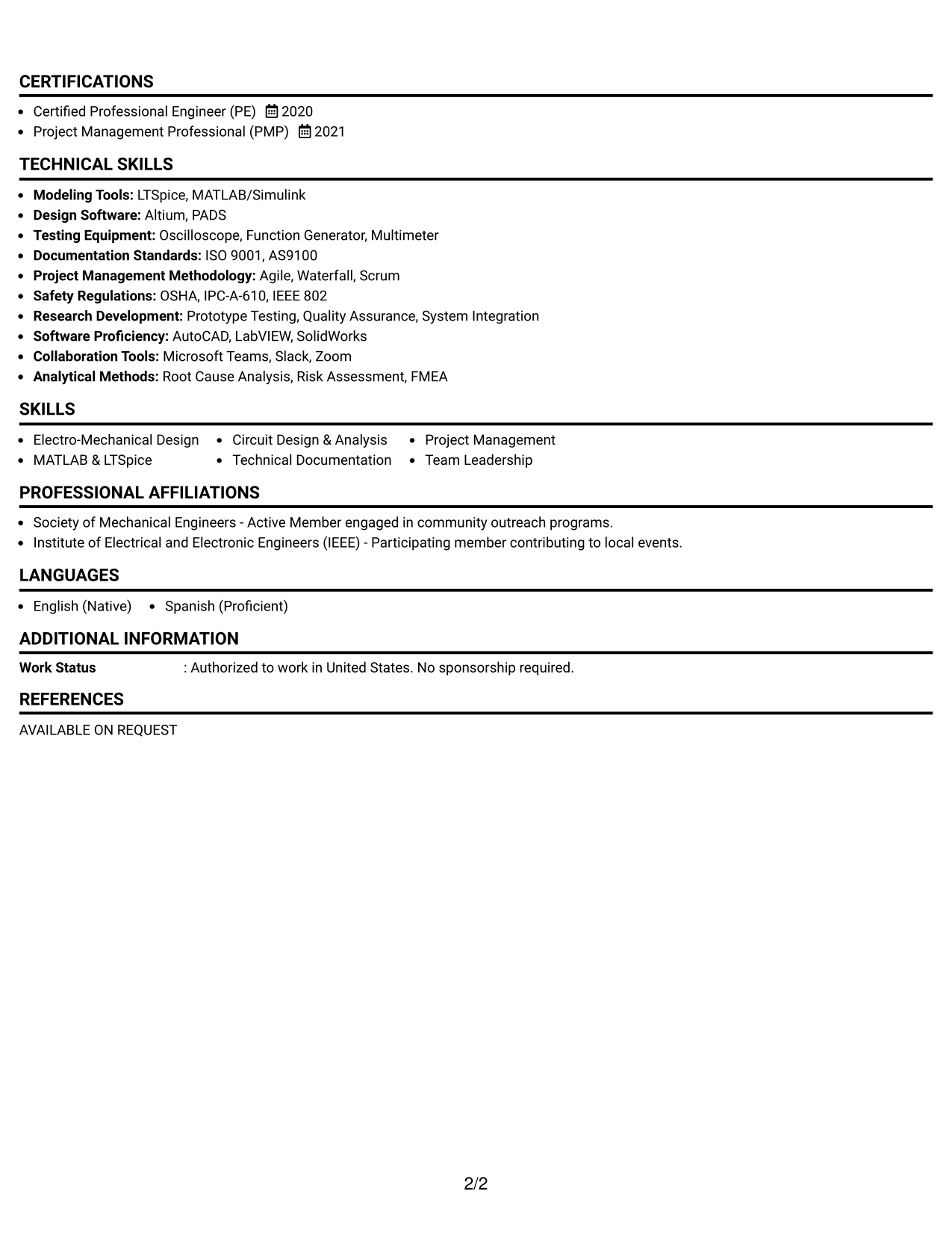 Resume Example Page 2