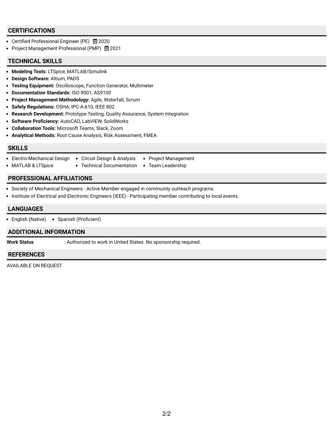 Resume Example Page 2