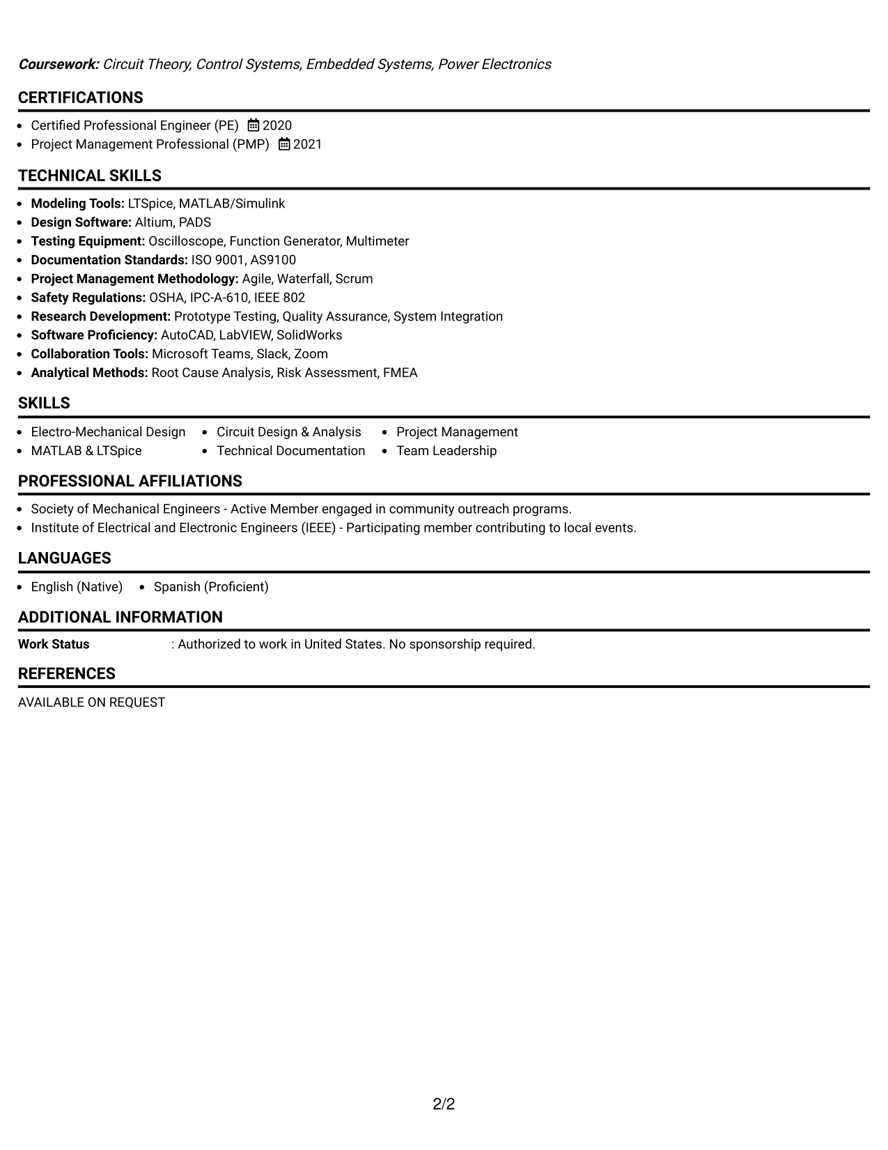 Resume Example Page 2