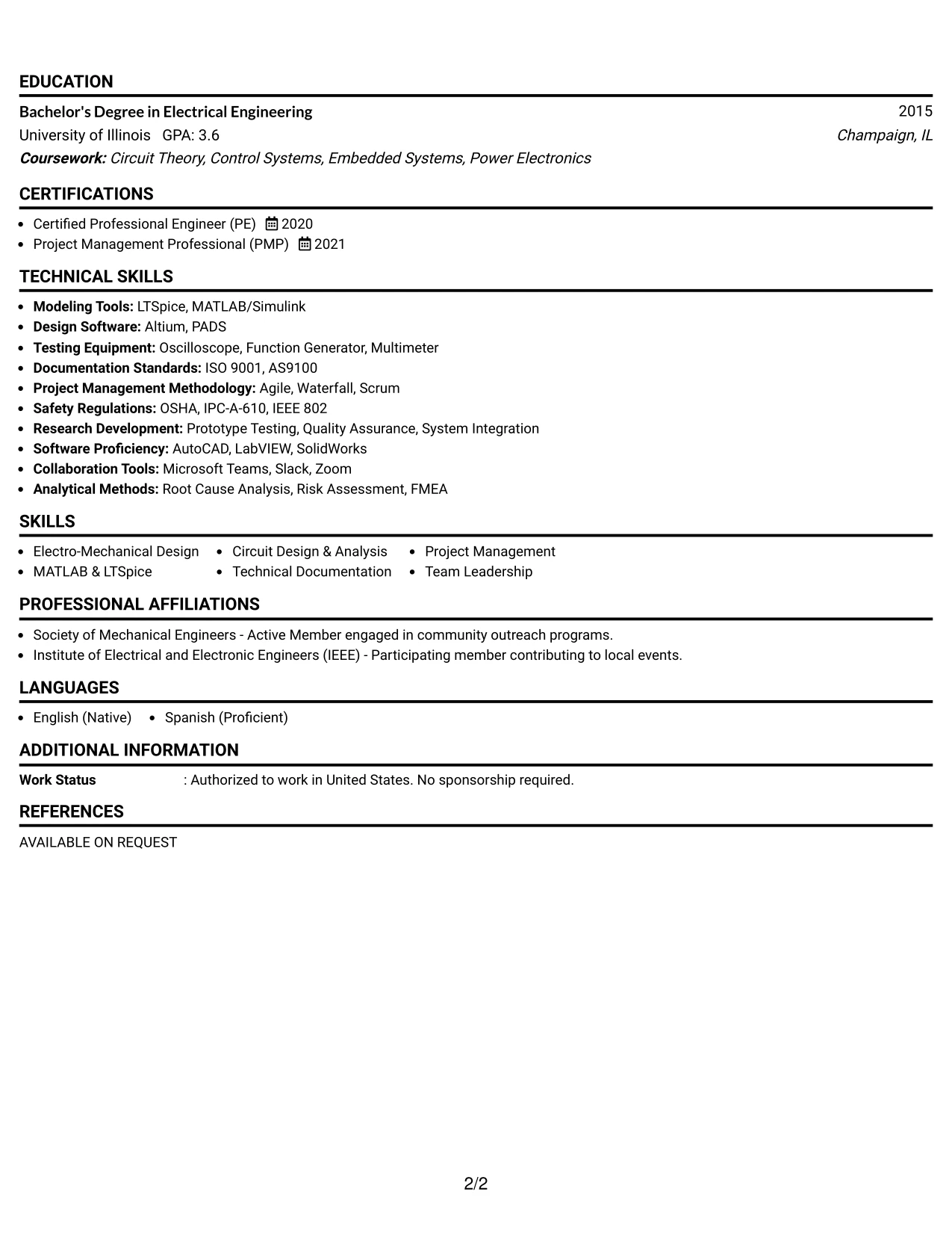 Resume Example Page 2
