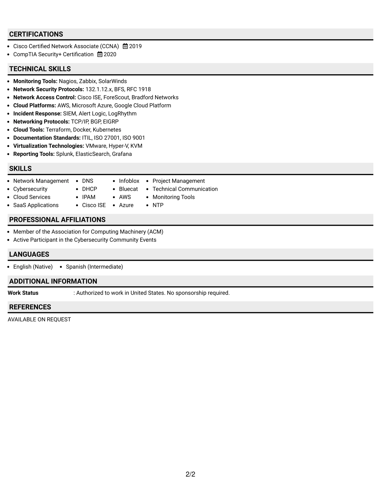 Resume Example Page 2