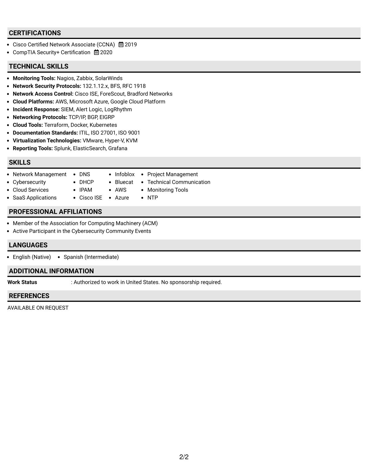 Resume Example Page 2