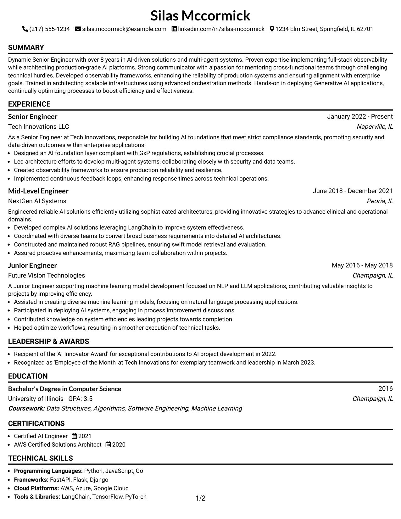 Resume Example Page 1