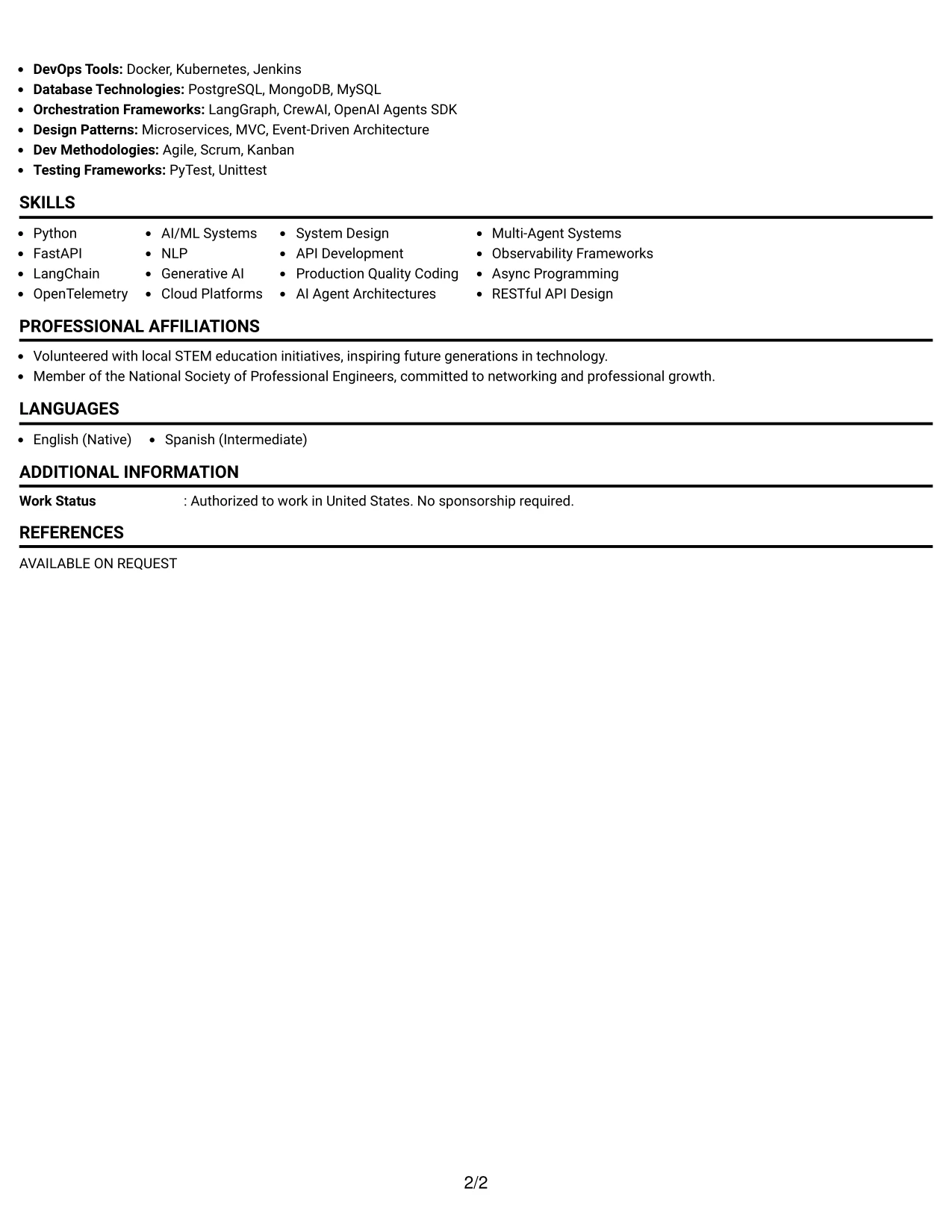 Resume Example Page 2
