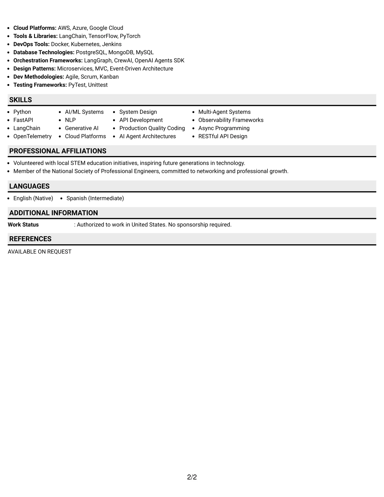 Resume Example Page 2