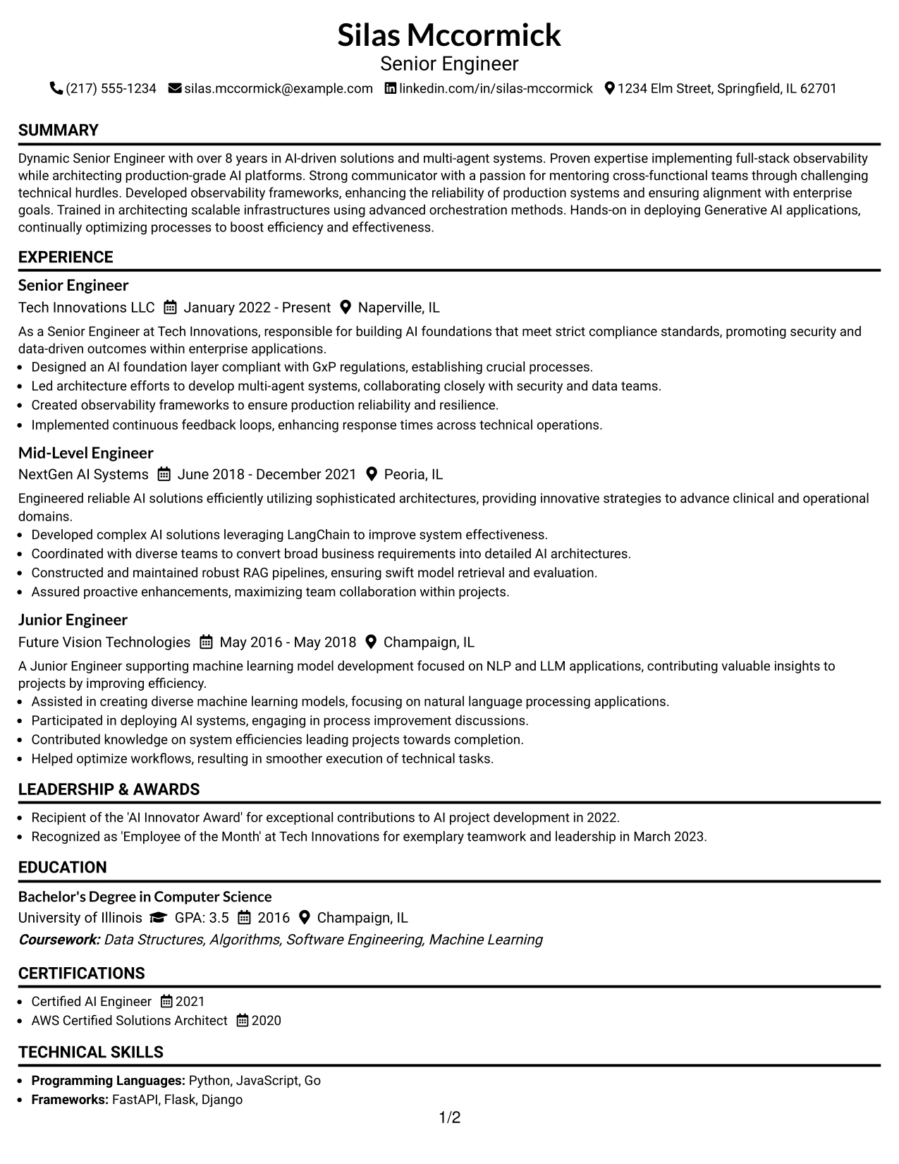Resume Example Page 1