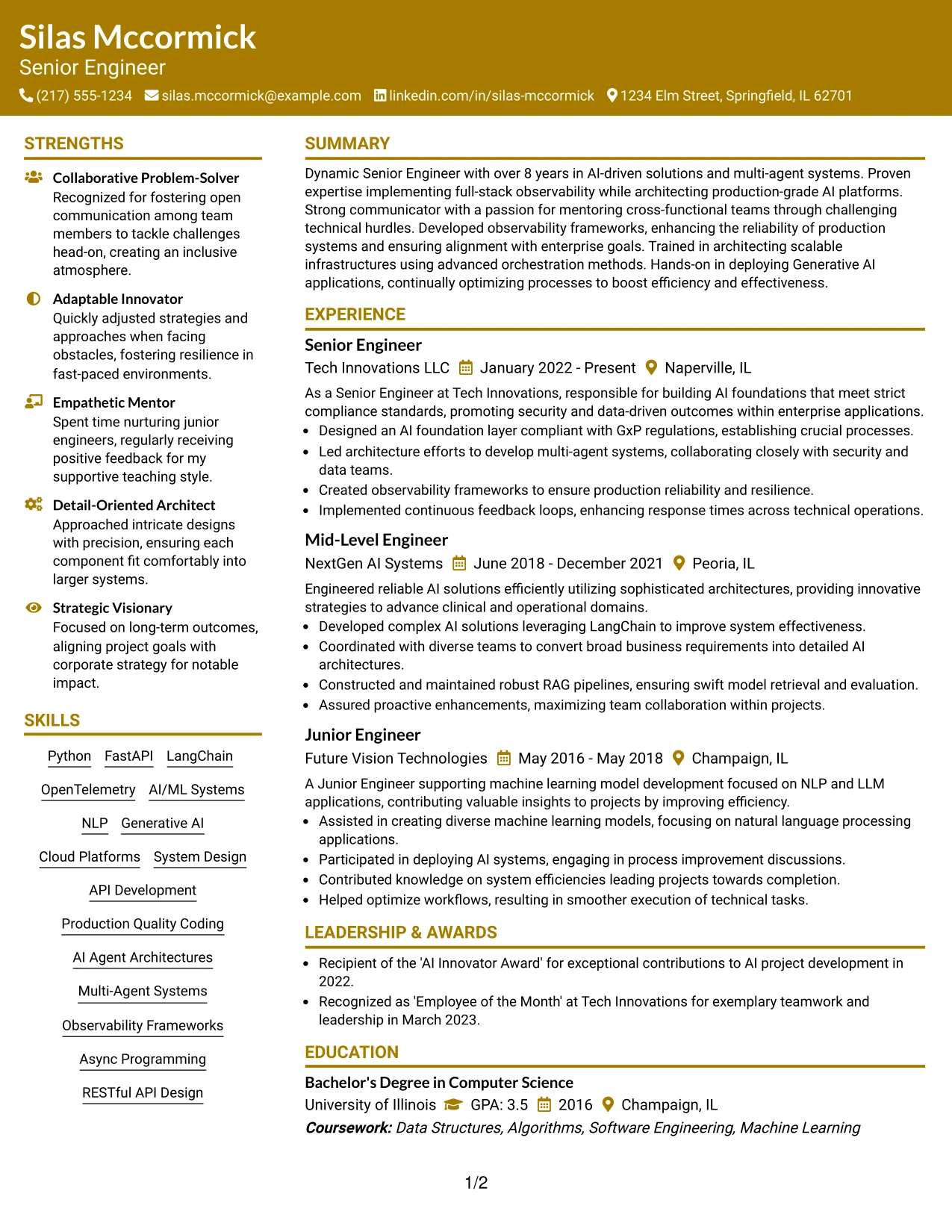 Resume Example Page 1