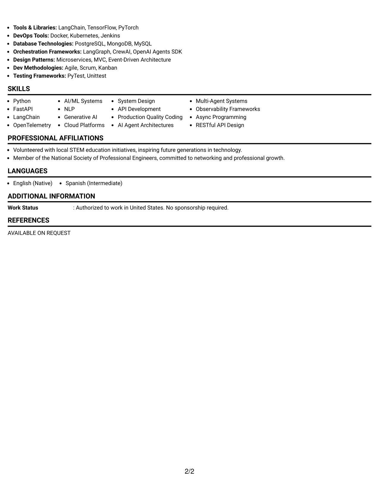 Resume Example Page 2