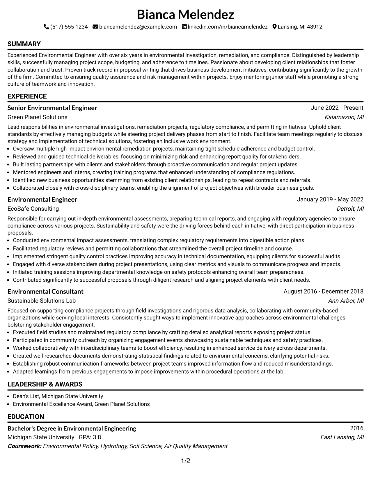 Resume Example Page 1