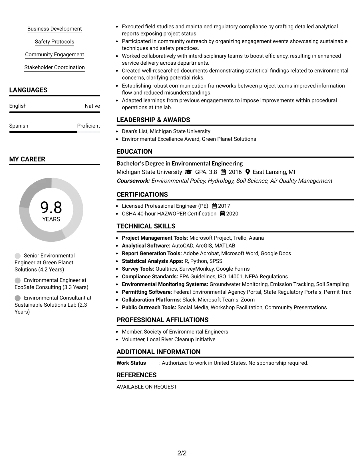 Resume Example Page 2