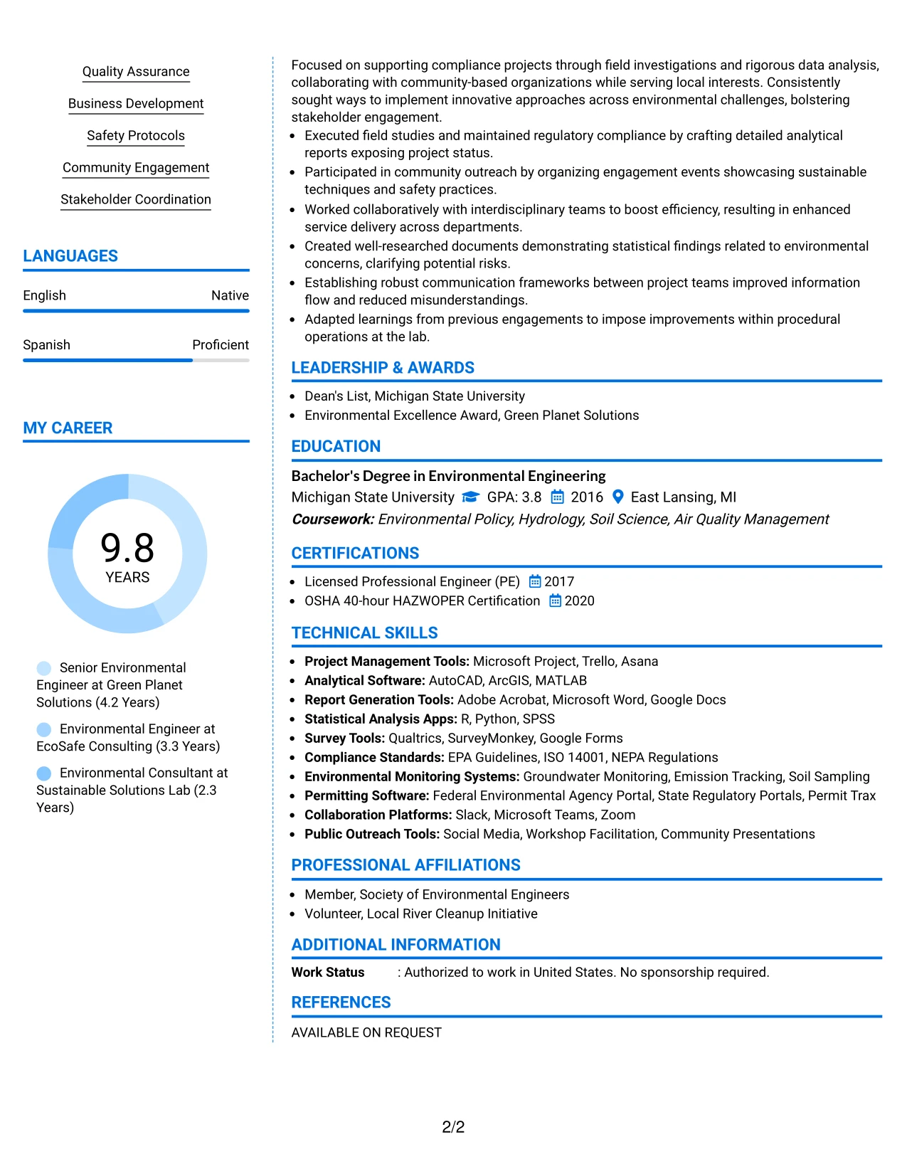 Resume Example Page 2