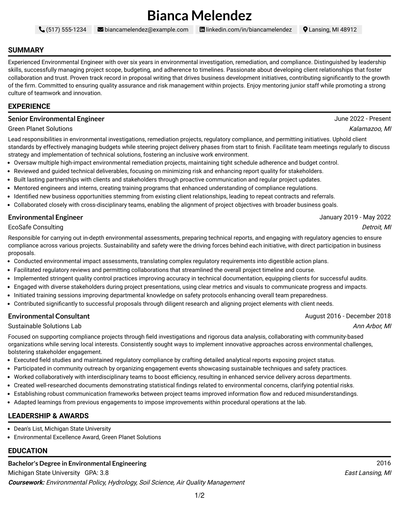 Resume Example Page 1
