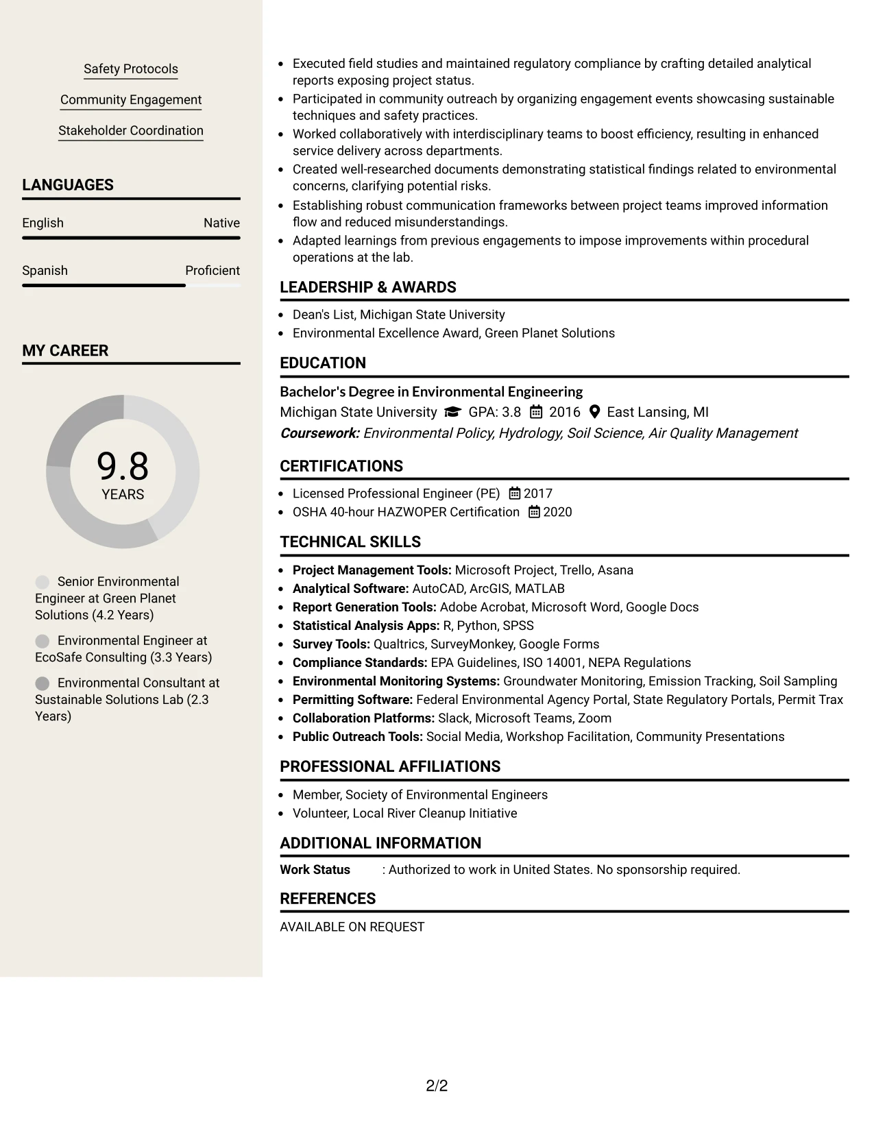 Resume Example Page 2