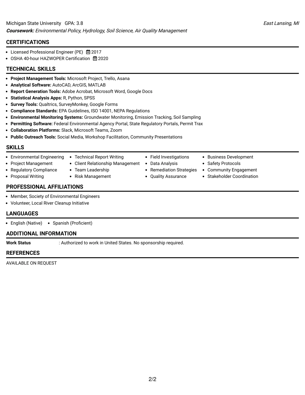Resume Example Page 2