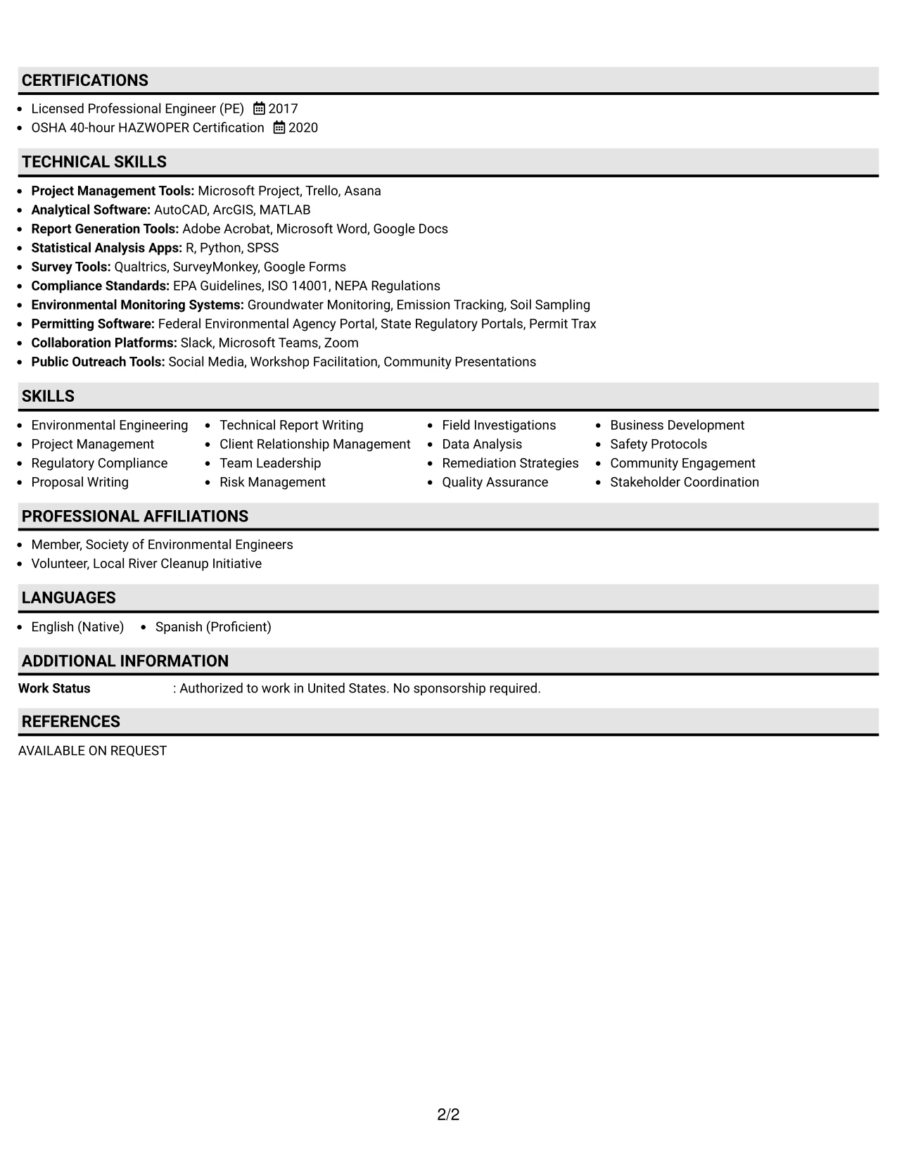 Resume Example Page 2