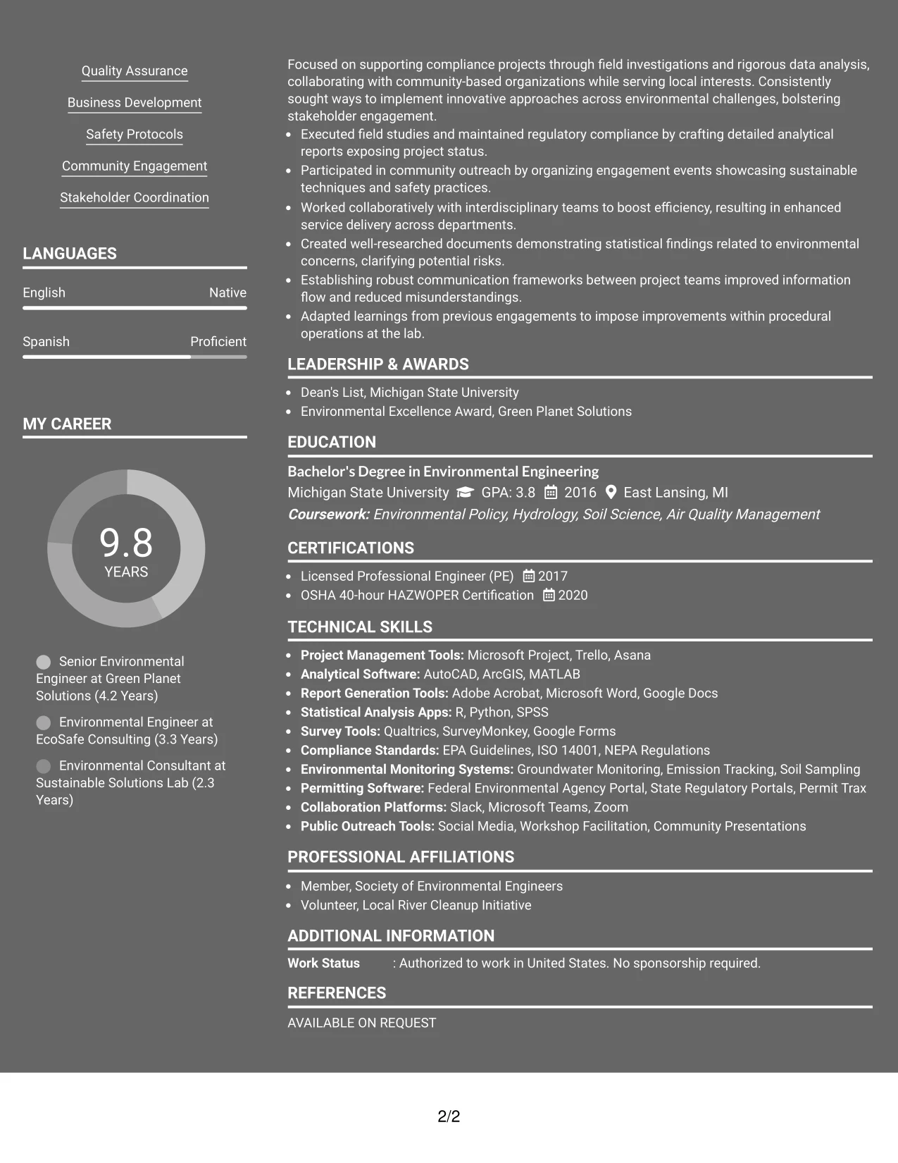 Resume Example Page 2