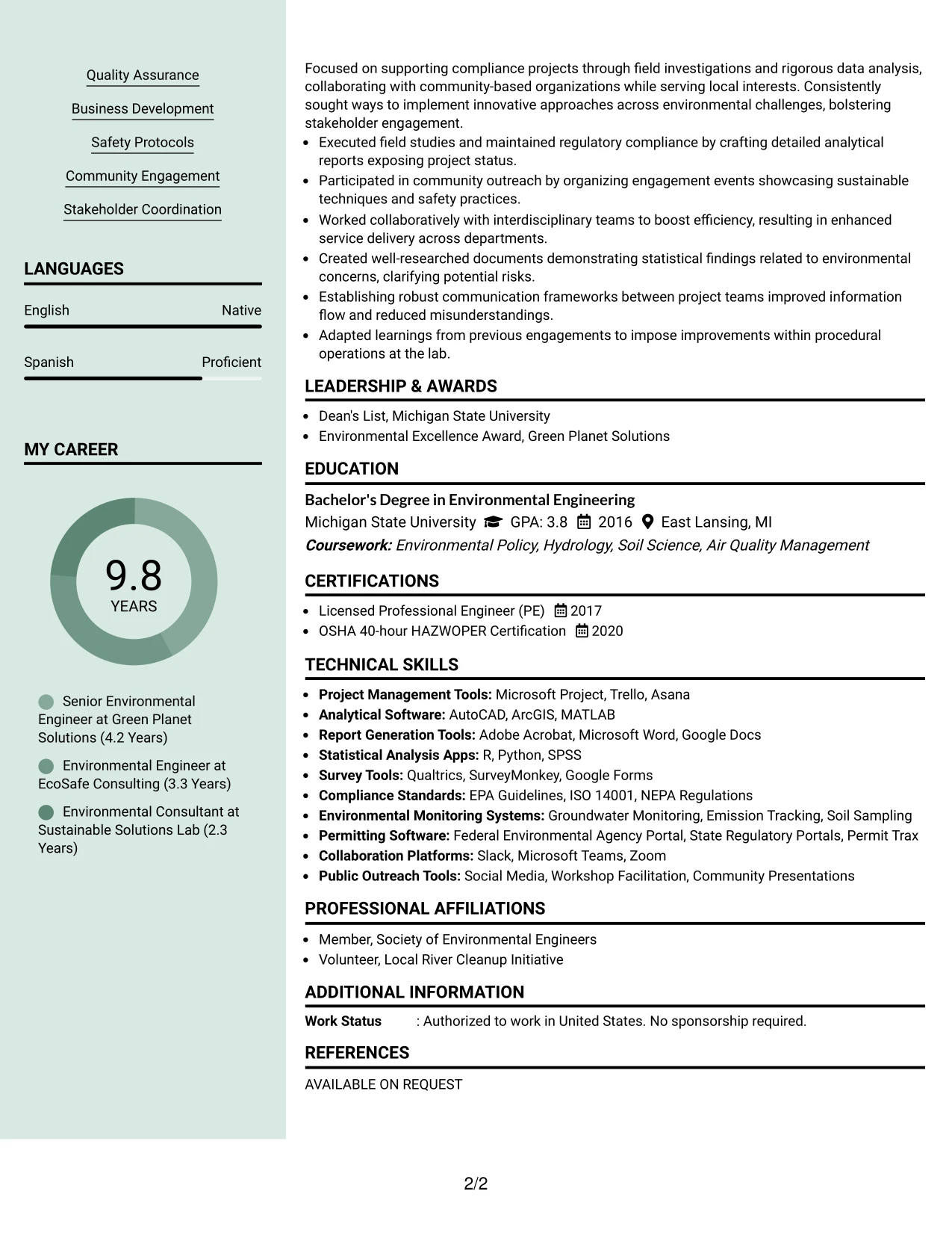 Resume Example Page 2