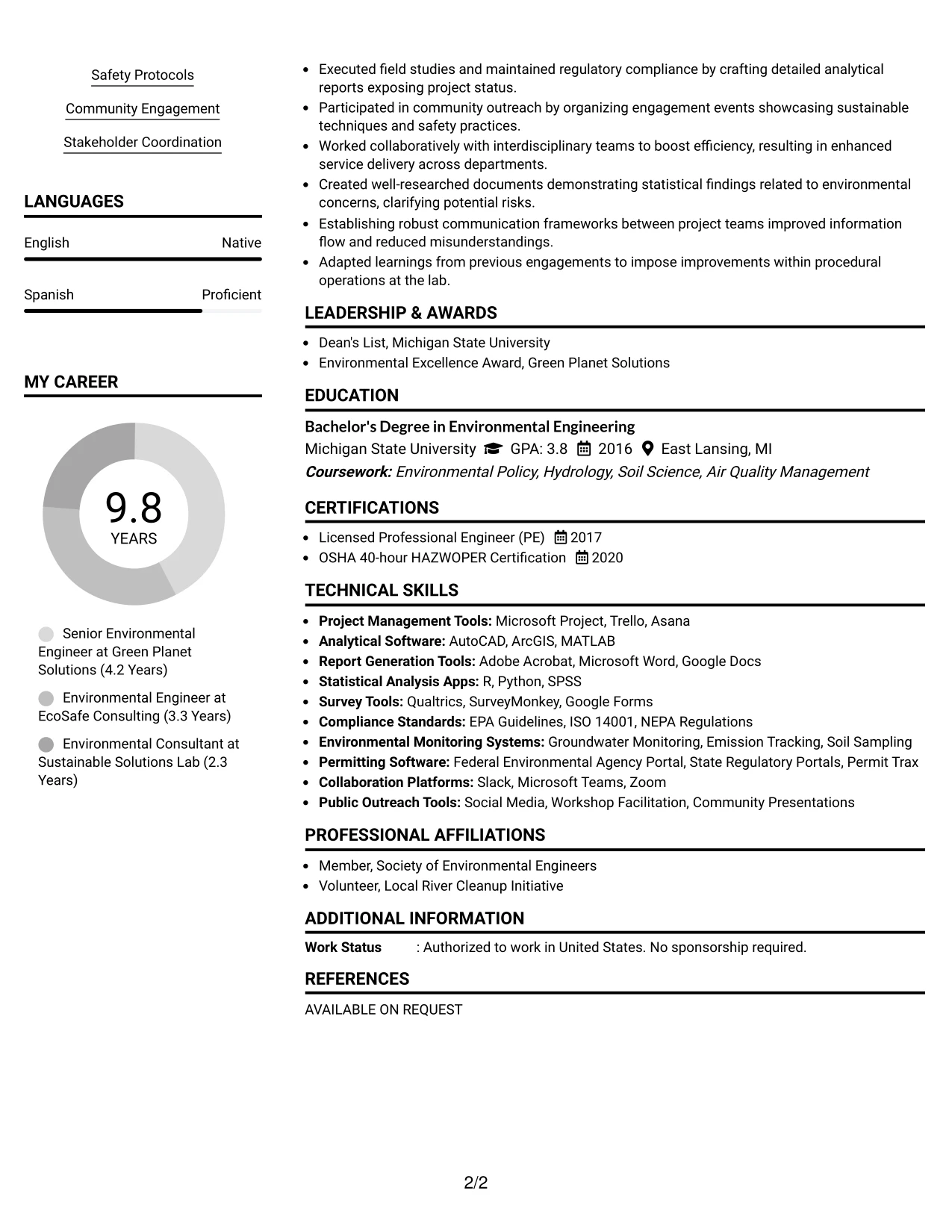 Resume Example Page 2