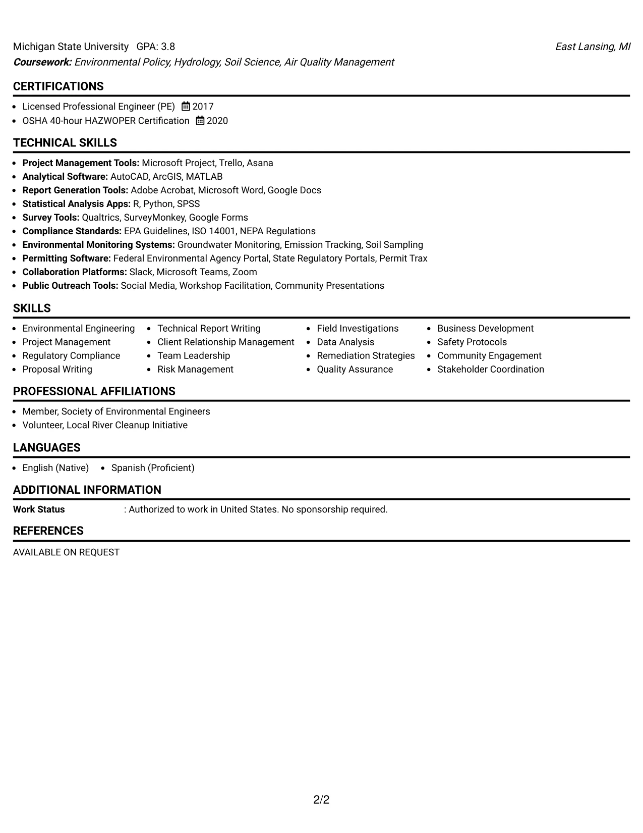 Resume Example Page 2