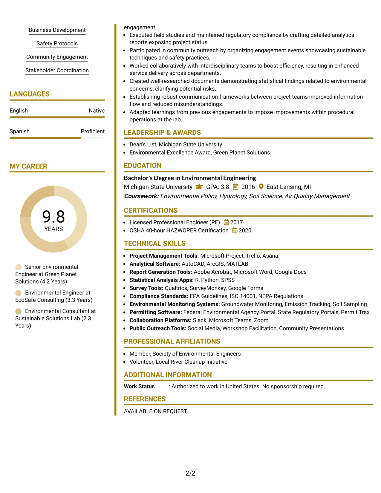 Resume Example Page 2