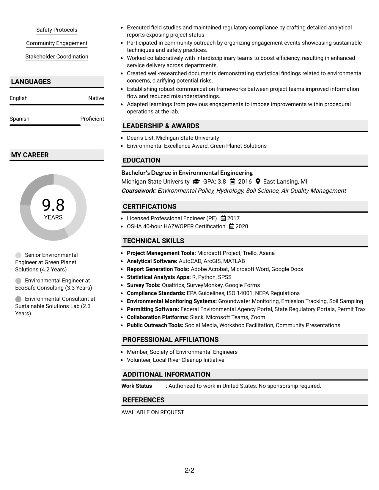 Resume Example Page 2
